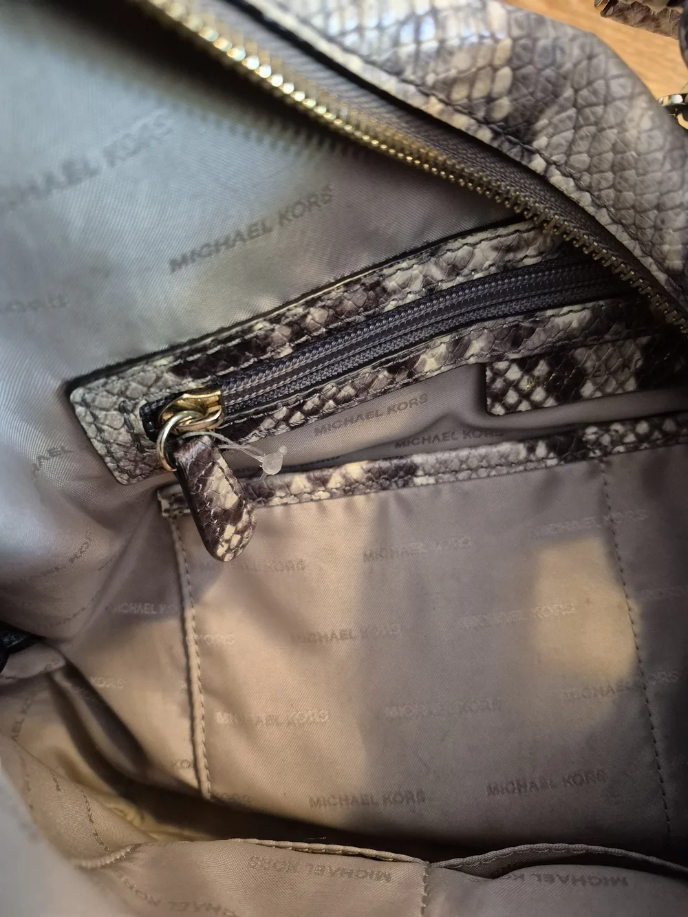 Michael Kors Gray Snakeskin-Print Hobo Bag